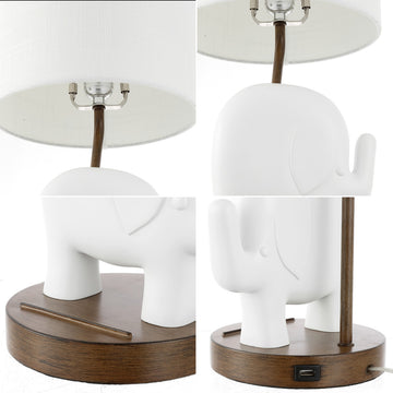 Ellie Bohemian Designer Iron/Resin Elephant LED Kids Table Lamp with Phone Stand and USB Charging Port - JONATHAN Y